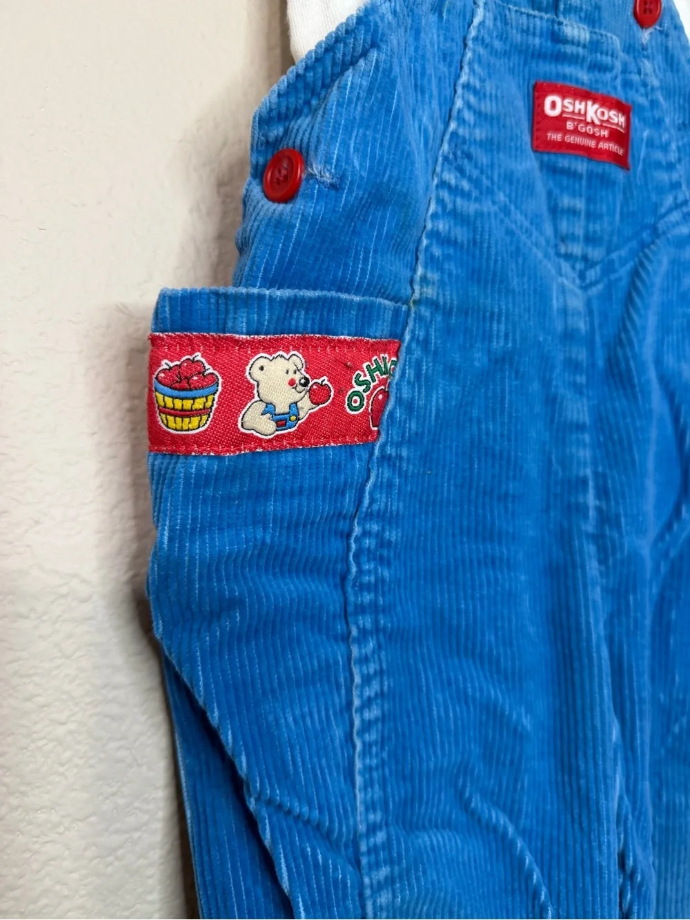 OshKosh B'gosh Bright Blue Corduroy Overalls with Red Accents (Read Description)